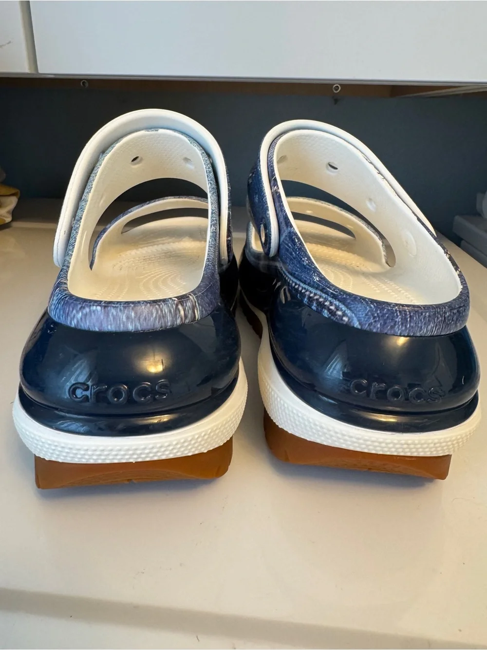 Platform Denim-Print Sandal in Light Blue